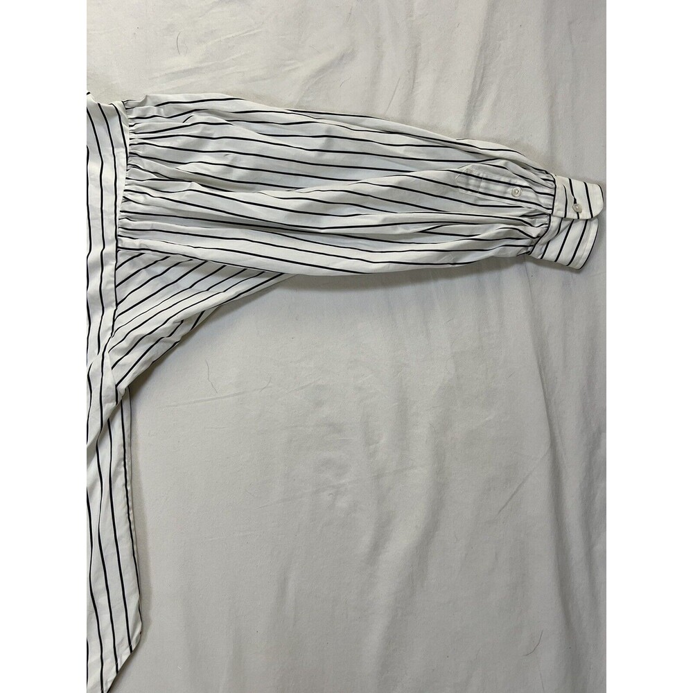 Ralph Lauren Black Label Collarless Tunic Striped Blouse Puffy Sleeves | Size 10 - Picture 11 of 15